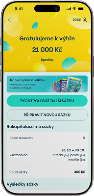 Mobil s notifikací o výhře